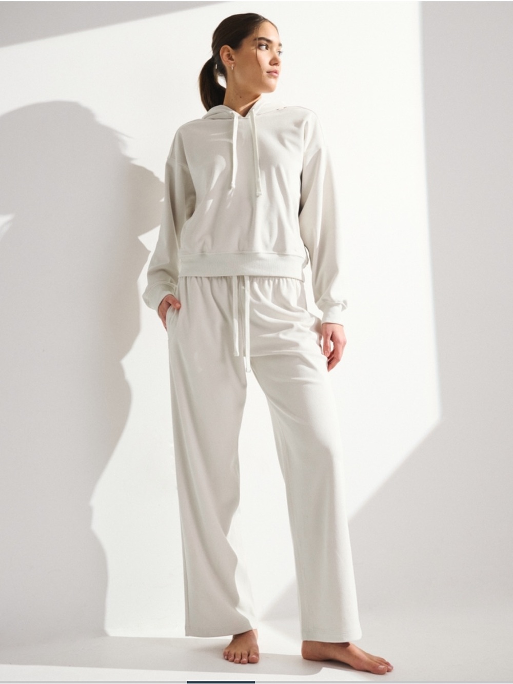 Abercrombie YPB Restore Popover + Wide Leg Pant Set in Cream - Size S/XS